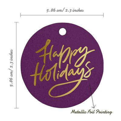 Etiquetas Pendentes para Garrafas 'Happy Holiday' com Acabamento Metalizado para Lembrancinha - Inkdotpot 100 Etiquetas Metalizadas / Roxo - Prata