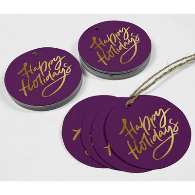 Etiquetas Pendentes para Garrafas 'Happy Holiday' com Acabamento Metalizado para Lembrancinha - Inkdotpot 100 Etiquetas Metalizadas / Roxo - Prata