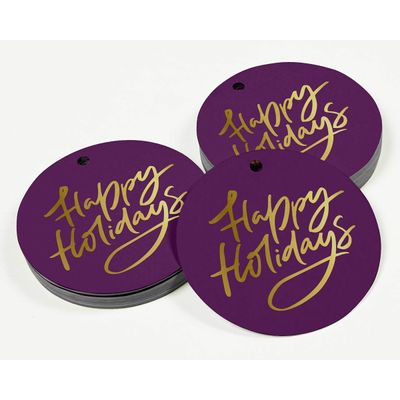 Etiquetas Pendentes para Garrafas 'Happy Holiday' com Acabamento Metalizado para Lembrancinha - Inkdotpot 100 Etiquetas Metalizadas / Roxo - Prata