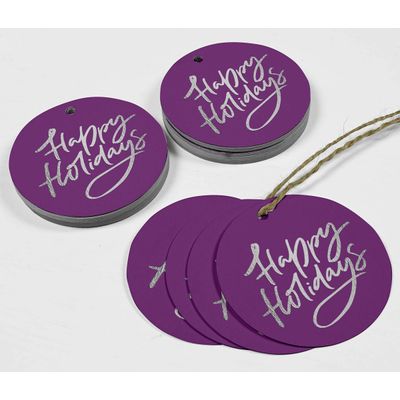 Etiquetas Pendentes para Garrafas 'Happy Holiday' com Acabamento Metalizado para Lembrancinha - Inkdotpot 100 Etiquetas Metalizadas / Roxo - Prata