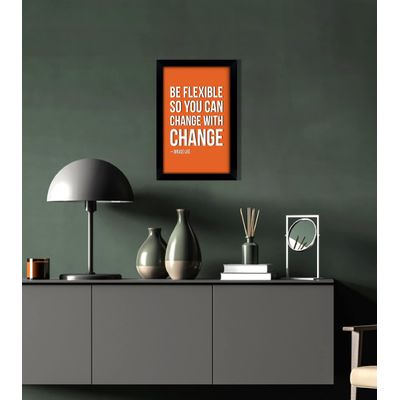 Arte de Parede 'Seja Flexível para Mudar com a Mudança' — Bruce Lee, Decoração para Casa/Escritório, 1 Un., Laranja - Inkdotpot 20,32 Cm × 25,4 Cm / Moldura Preta