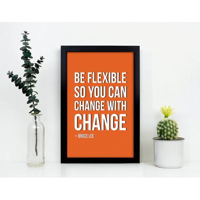 Arte de Parede 'Seja Flexível para Mudar com a Mudança' — Bruce Lee, Decoração para Casa/Escritório, 1 Un., Laranja - Inkdotpot 20,32 Cm × 25,4 Cm / Moldura Preta