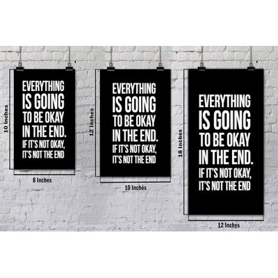 Arte de Parede Motivacional — Tudo Vai Ficar Bem no Final; Se Não Estiver, Não É o Fim — Decoração de Parede, 1 Unid., Preto - Inkdotpot 20,32 Cm × 25,4 Cm / Moldura Preta