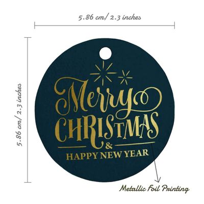 Etiquetas de Papel Metalizado Pendentes para Lembrancinhas com Texto "Merry Christmas & Happy New Year" - Inkdotpot 100 Etiquetas Metalizadas / Azul - Dourado