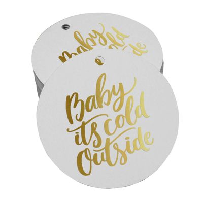 Etiquetas de Papel Metalizado para Pendurar "Baby It's Cold Outside" para Lembrancinhas de Chá de Bebê - Inkdotpot 50 Etiquetas Metalizadas / Branco - Ouro Rosé