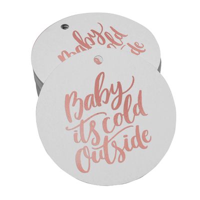 Etiquetas de Papel Metalizado para Pendurar "Baby It's Cold Outside" para Lembrancinhas de Chá de Bebê - Inkdotpot 50 Etiquetas Metalizadas / Branco - Ouro Rosé