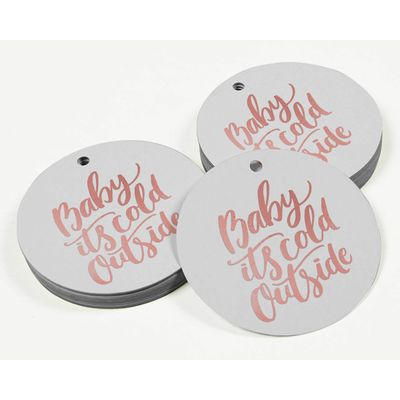 Etiquetas de Papel Metalizado para Pendurar "Baby It's Cold Outside" para Lembrancinhas de Chá de Bebê - Inkdotpot 50 Etiquetas Metalizadas / Branco - Ouro Rosé