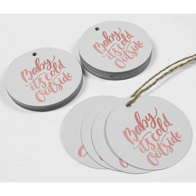 Etiquetas de Papel Metalizado para Pendurar "Baby It's Cold Outside" para Lembrancinhas de Chá de Bebê - Inkdotpot 50 Etiquetas Metalizadas / Branco - Ouro Rosé