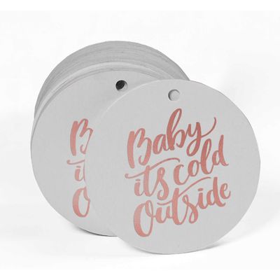 Etiquetas de Papel Metalizado para Pendurar "Baby It's Cold Outside" para Lembrancinhas de Chá de Bebê - Inkdotpot 50 Etiquetas Metalizadas / Branco - Ouro Rosé