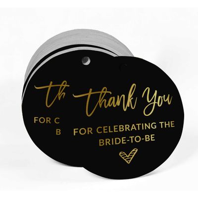 Etiqueta para Pendurar em Papel Metalizado Obrigado por Celebrar a Futura Noiva Lembrancinha para Chá de Noiva - Inkdotpot 100 Etiquetas Metalizadas / Preto - Dourado