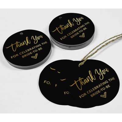 Etiqueta para Pendurar em Papel Metalizado Obrigado por Celebrar a Futura Noiva Lembrancinha para Chá de Noiva - Inkdotpot 100 Etiquetas Metalizadas / Preto - Dourado