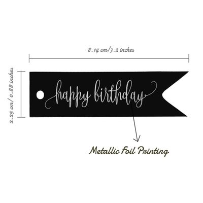 Tags de Papel para Lembrancinhas 'Feliz Aniversário' para Pendurar com Acabamento Metalizado para Artesanato - Inkdotpot 50 Etiquetas Metalizadas / Preto - Prata