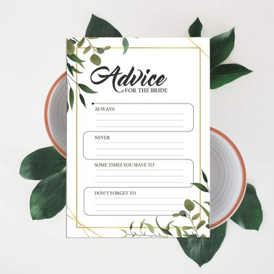 Cartões de Jogo Quadrados em Branco para Chá de Noiva e Despedida de Solteira, 50 Peças, Tema Folhagens - Inkdotpot 12,7 Cm × 17,78 Cm / Branco - Cartão de Conselho