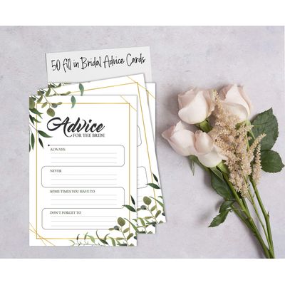 Cartões de Jogo Quadrados em Branco para Chá de Noiva e Despedida de Solteira, 50 Peças, Tema Folhagens - Inkdotpot 12,7 Cm × 17,78 Cm / Branco - Cartão de Conselho