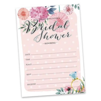 Cartões Florais Quadrados em Branco para Preencher Ideias de Presente para Chá de Noiva e Despedida de Solteira, Pacote com 50 - Inkdotpot 12,7 Cm × 17,78 Cm / Branco - Esmalte ou Filme