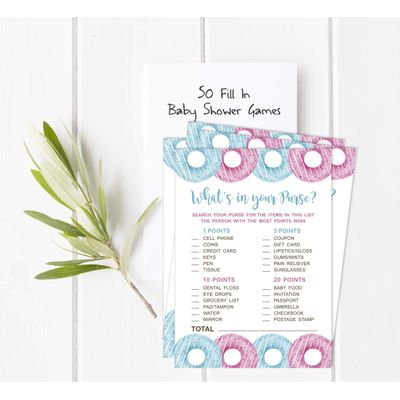 Conjunto Donuts para Chá de Bebê com 50 Cartões Alfabeto ABC Ele ou Ela - Inkdotpot 12,7 Cm × 17,78 Cm / Branco - O Que Tem na Sua Bolsa