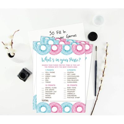 Conjunto Donuts para Chá de Bebê com 50 Cartões Alfabeto ABC Ele ou Ela - Inkdotpot 12,7 Cm × 17,78 Cm / Branco - O Que Tem na Sua Bolsa