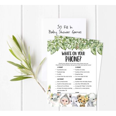 Conjunto para Chá de Bebê com 50 Cartões Alfabeto ABC Safari de Animais para Festa - Inkdotpot 12,7 Cm × 17,78 Cm / Branco - O Que Tem no Seu Celular