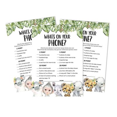 Conjunto para Chá de Bebê com 50 Cartões Alfabeto ABC Safari de Animais para Festa - Inkdotpot 12,7 Cm × 17,78 Cm / Branco - O Que Tem no Seu Celular