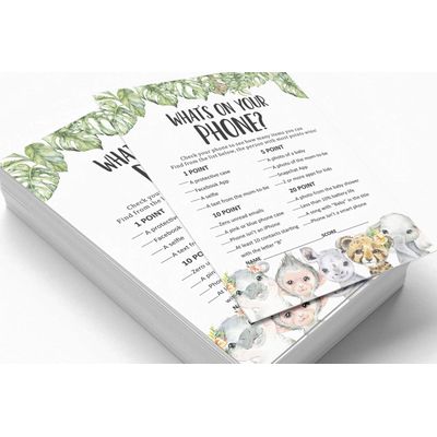 Conjunto para Chá de Bebê com 50 Cartões Alfabeto ABC Safari de Animais para Festa - Inkdotpot 12,7 Cm × 17,78 Cm / Branco - O Que Tem no Seu Celular