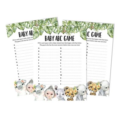 Conjunto para Chá de Bebê com 50 Cartões Alfabeto ABC Safari de Animais para Festa - Inkdotpot 12,7 Cm × 17,78 Cm / Branco - O Que Tem no Seu Celular