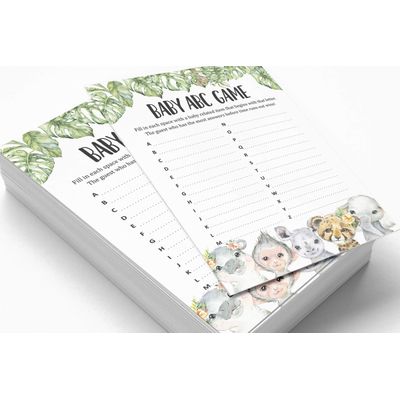 Conjunto para Chá de Bebê com 50 Cartões Alfabeto ABC Safari de Animais para Festa - Inkdotpot 12,7 Cm × 17,78 Cm / Branco - O Que Tem no Seu Celular