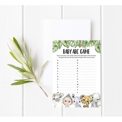 Conjunto para Chá de Bebê com 50 Cartões Alfabeto ABC Safari de Animais para Festa - Inkdotpot 12,7 Cm × 17,78 Cm / Branco - O Que Tem no Seu Celular