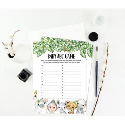 Conjunto para Chá de Bebê com 50 Cartões Alfabeto ABC Safari de Animais para Festa - Inkdotpot 12,7 Cm × 17,78 Cm / Branco - O Que Tem no Seu Celular