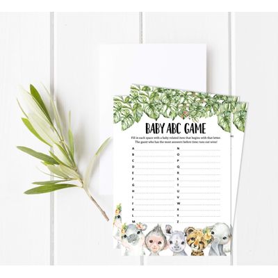 Conjunto para Chá de Bebê com 50 Cartões Alfabeto ABC Safari de Animais para Festa - Inkdotpot 12,7 Cm × 17,78 Cm / Branco - O Que Tem no Seu Celular
