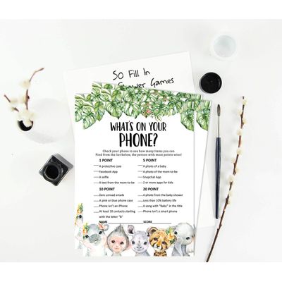 Conjunto para Chá de Bebê com 50 Cartões Alfabeto ABC Safari de Animais para Festa - Inkdotpot 12,7 Cm × 17,78 Cm / Branco - O Que Tem no Seu Celular