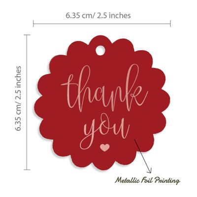 Tags Pendentes de Papel Metalizado de Agradecimento para Lembrancinhas de Chá de Noiva - Inkdotpot 100 Etiquetas Metalizadas / Vermelho - Ouro Rosé