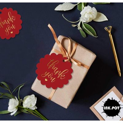 Tags Pendentes de Papel Metalizado de Agradecimento para Lembrancinhas de Chá de Noiva - Inkdotpot 100 Etiquetas Metalizadas / Vermelho - Ouro Rosé