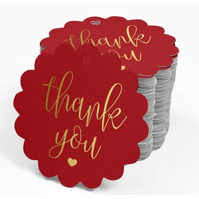 Tags Pendentes de Papel Metalizado de Agradecimento para Lembrancinhas de Chá de Noiva - Inkdotpot 100 Etiquetas Metalizadas / Vermelho - Ouro Rosé