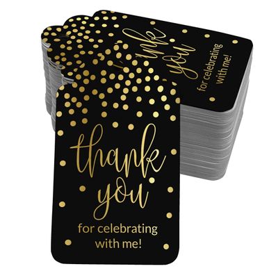 Etiquetas Penduradas em Papel Metalizado "Obrigado por Celebrar Comigo" para Lembrancinhas de Aniversário - Inkdotpot 50 Etiquetas Metalizadas / Preto - Prata