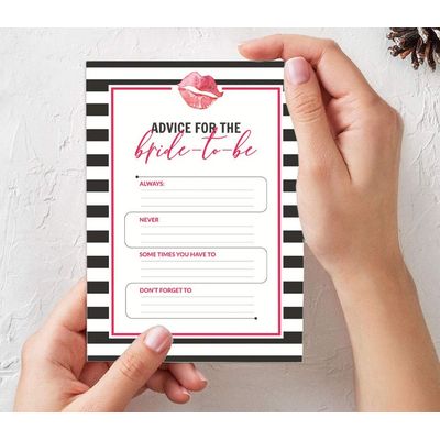 50 Cartões Quadrados Listrados 'Kiss' Brancos para Presentes - Jogo The Miss Good Bye Chá de Noiva/Despedida de Solteira - Inkdotpot 12,7 Cm × 17,78 Cm / Branco - Jogo de Palavras da Noiva