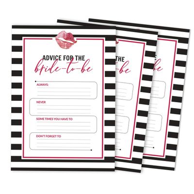 50 Cartões Quadrados Listrados 'Kiss' Brancos para Presentes - Jogo The Miss Good Bye Chá de Noiva/Despedida de Solteira - Inkdotpot 12,7 Cm × 17,78 Cm / Branco - Jogo de Palavras da Noiva