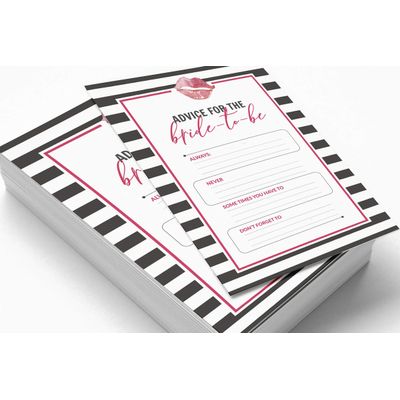 50 Cartões Quadrados Listrados 'Kiss' Brancos para Presentes - Jogo The Miss Good Bye Chá de Noiva/Despedida de Solteira - Inkdotpot 12,7 Cm × 17,78 Cm / Branco - Jogo de Palavras da Noiva