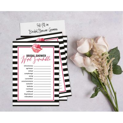 50 Cartões Quadrados Listrados 'Kiss' Brancos para Presentes - Jogo The Miss Good Bye Chá de Noiva/Despedida de Solteira - Inkdotpot 12,7 Cm × 17,78 Cm / Branco - Jogo de Palavras da Noiva