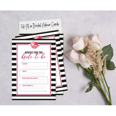 50 Cartões Quadrados Listrados 'Kiss' Brancos para Presentes - Jogo The Miss Good Bye Chá de Noiva/Despedida de Solteira - Inkdotpot 12,7 Cm × 17,78 Cm / Branco - Jogo de Palavras da Noiva
