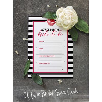 50 Cartões Quadrados Listrados 'Kiss' Brancos para Presentes - Jogo The Miss Good Bye Chá de Noiva/Despedida de Solteira - Inkdotpot 12,7 Cm × 17,78 Cm / Branco - Jogo de Palavras da Noiva