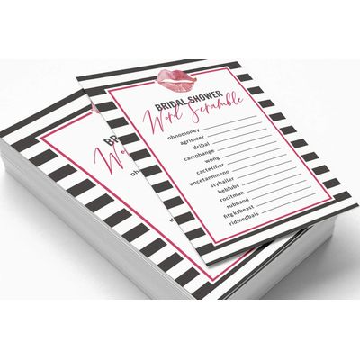 50 Cartões Quadrados Listrados 'Kiss' Brancos para Presentes - Jogo The Miss Good Bye Chá de Noiva/Despedida de Solteira - Inkdotpot 12,7 Cm × 17,78 Cm / Branco - Jogo de Palavras da Noiva