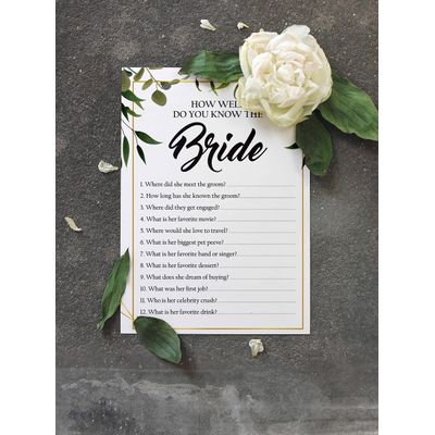 Cartões de Jogo Quadrados em Branco para Chá de Noiva e Despedida de Solteira, 50 Peças, Tema Folhagens - Inkdotpot 12,7 Cm × 17,78 Cm / Branco - Quiz da Noiva