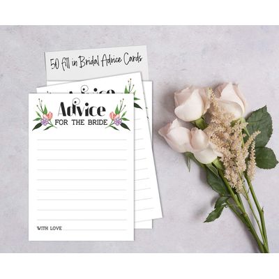 Cartões Quadrados em Branco para Chá de Noiva e Despedida de Solteira, Preenchíveis, 50 Unidades, Floral - Inkdotpot 8,89 Cm × 6,35 Cm / Branco - Jogos de Festa