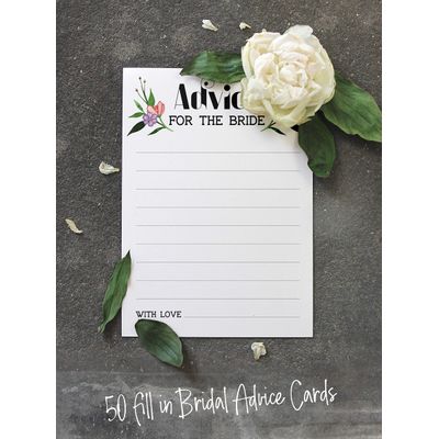 Cartões Quadrados em Branco para Chá de Noiva e Despedida de Solteira, Preenchíveis, 50 Unidades, Floral - Inkdotpot 8,89 Cm × 6,35 Cm / Branco - Jogos de Festa