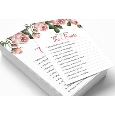 Cartões de Jogo Quadrados em Branco para Chá de Noiva e Despedida de Solteira, Ideias de Presentes para Preencher, Pacote com 50 - Inkdotpot 12,7 Cm × 17,78 Cm / Branco - Quiz da Noiva