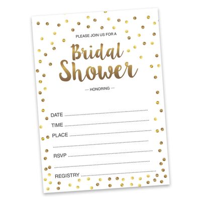 Pacote com 50 Cartões Quadrados em Branco com Confete Dourado para Chá de Noiva e Despedida de Solteira - Inkdotpot 12,7 Cm × 17,78 Cm / Branco - Conjunto de 4