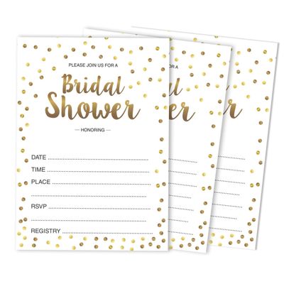 Pacote com 50 Cartões Quadrados em Branco com Confete Dourado para Chá de Noiva e Despedida de Solteira - Inkdotpot 12,7 Cm × 17,78 Cm / Branco - Conjunto de 4