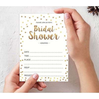 Pacote com 50 Cartões Quadrados em Branco com Confete Dourado para Chá de Noiva e Despedida de Solteira - Inkdotpot 12,7 Cm × 17,78 Cm / Branco - Conjunto de 4