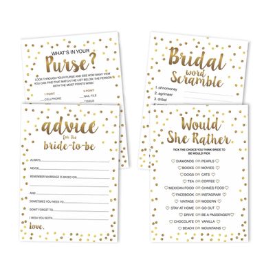 Pacote com 50 Cartões Quadrados em Branco com Confete Dourado para Chá de Noiva e Despedida de Solteira - Inkdotpot 12,7 Cm × 17,78 Cm / Branco - Conjunto de 4