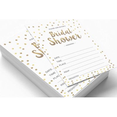 Pacote com 50 Cartões Quadrados em Branco com Confete Dourado para Chá de Noiva e Despedida de Solteira - Inkdotpot 12,7 Cm × 17,78 Cm / Branco - Conjunto de 4